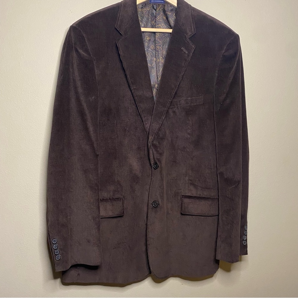 Stafford Classic Fit Corduroy Sport Coat Blazer Men 44L Brown 2 Button